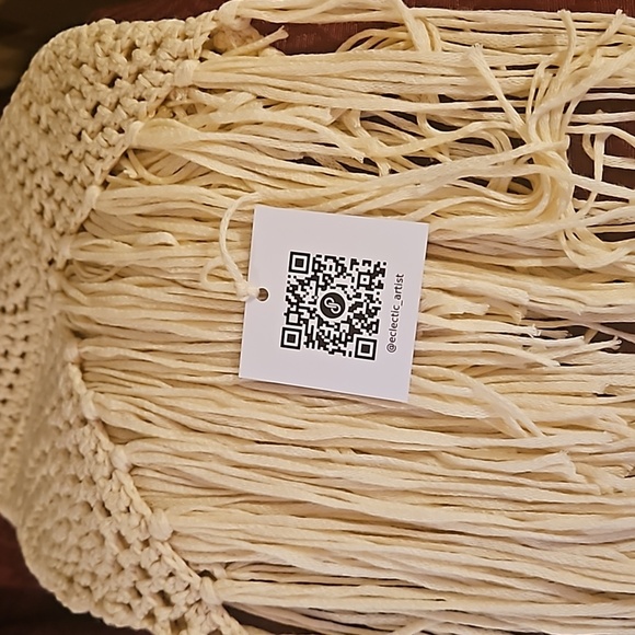 Hand Crafted Granny Square Crochet Top Summer Swimwear Beige Handmade Rhombus - Picture 13 of 17